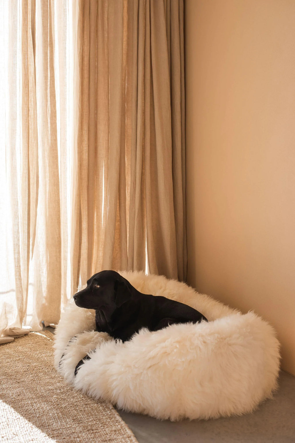 Oval Natural Sheepskin Pet Bed - White-4