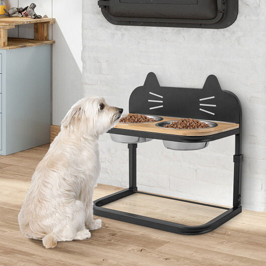 Elevated Pet Feeder with 2 Stainless Steel Bowls for Cats and Small and Medium Dogs-3