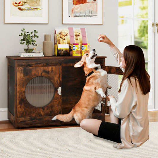 Furniture Style Dog Crate for Small and Medium Dogs with Translucent Window and Lockable Door-Rusti-1