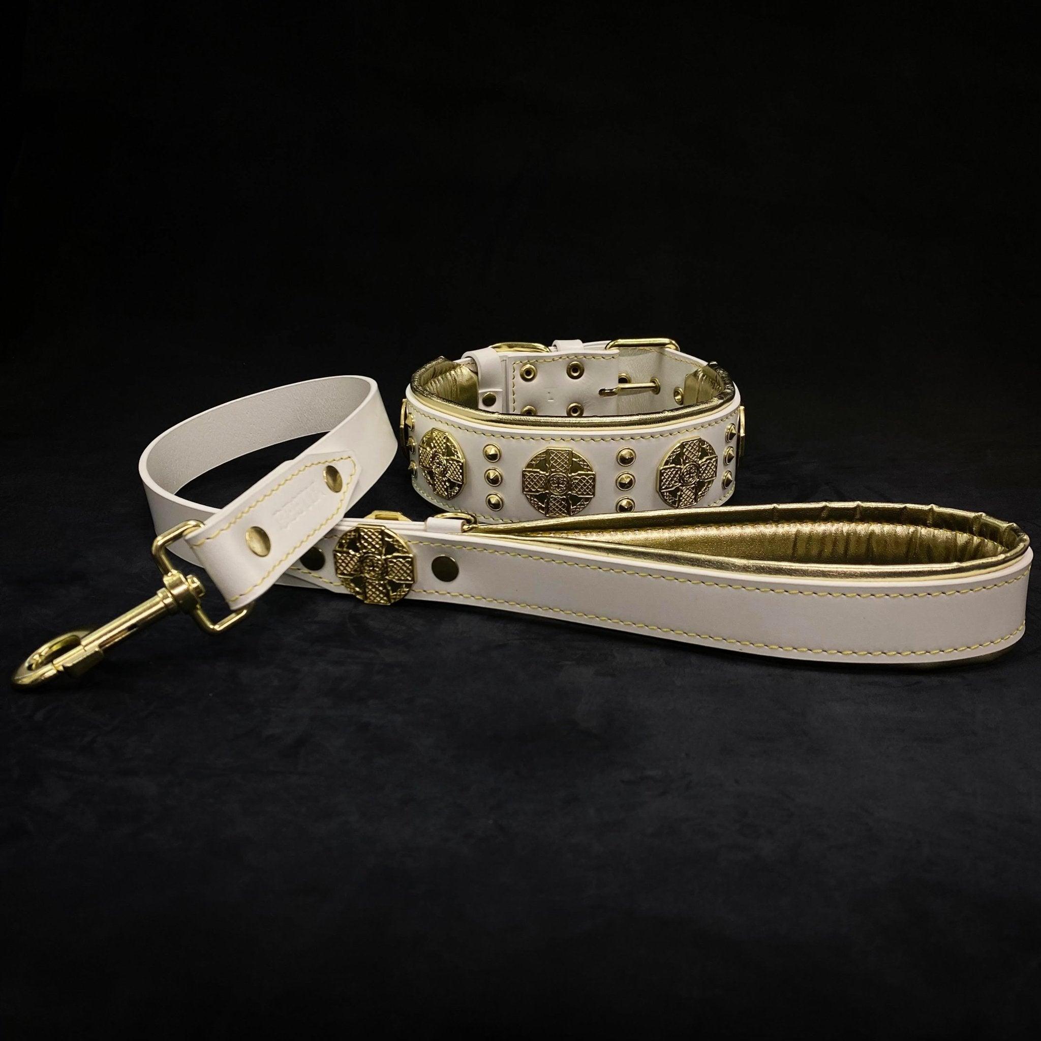 The "Maximus" collar 2.5 inch wide white & gold-1